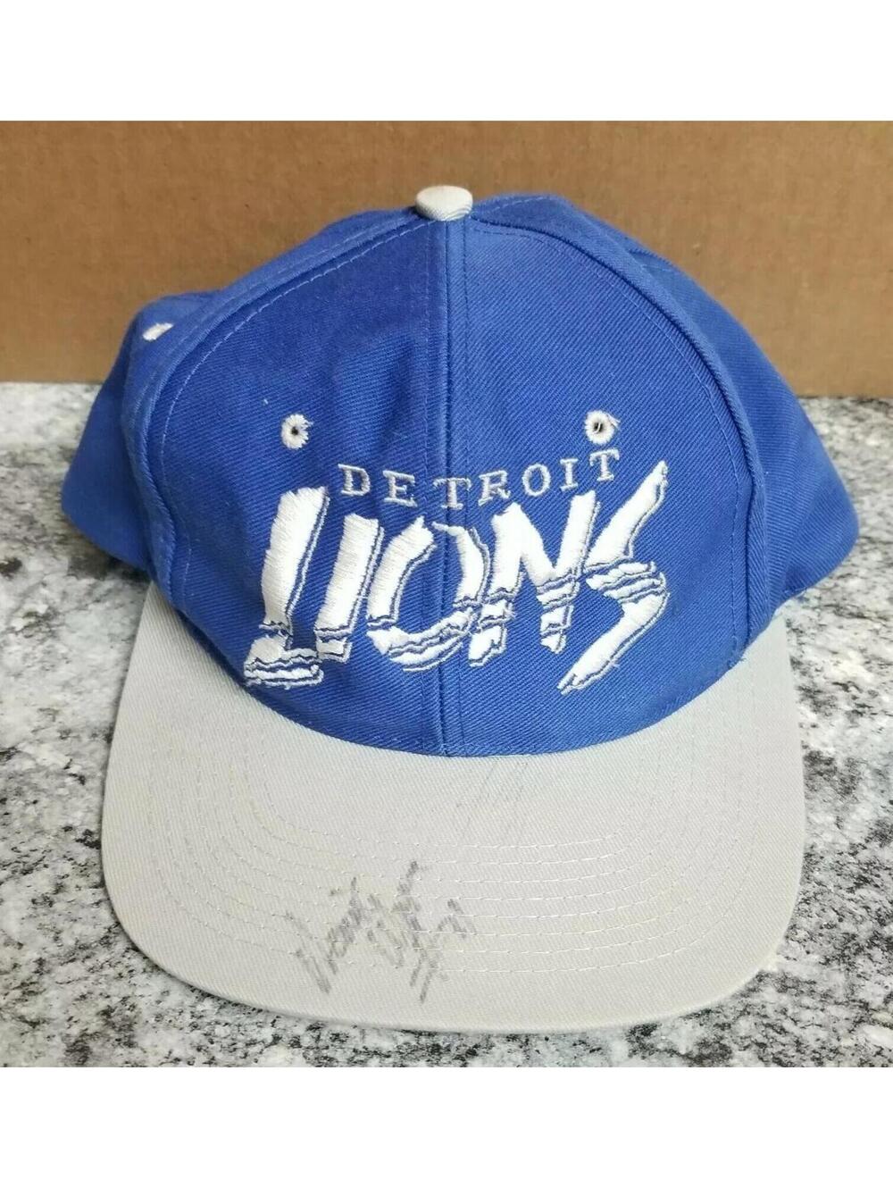 VTG 90s Detroit Lions Snapback Hat Prosona NFL Rare Cap Signed by 2 Blue Gray